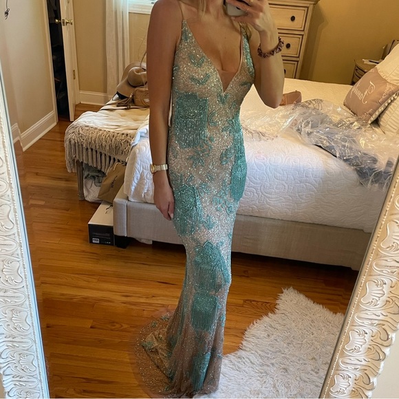 Danika floral beaded sheath beaded dress with beaded fringe - Picture 2 of 2